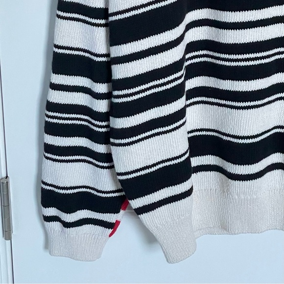 Zara Men's Black/Red/White Knit Striped Quarter Button Sweater - 35545 - Picture 10 of 13